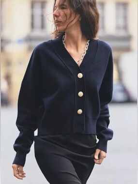 ZARA Plain Knit Cardigan with Gold Buttons size large